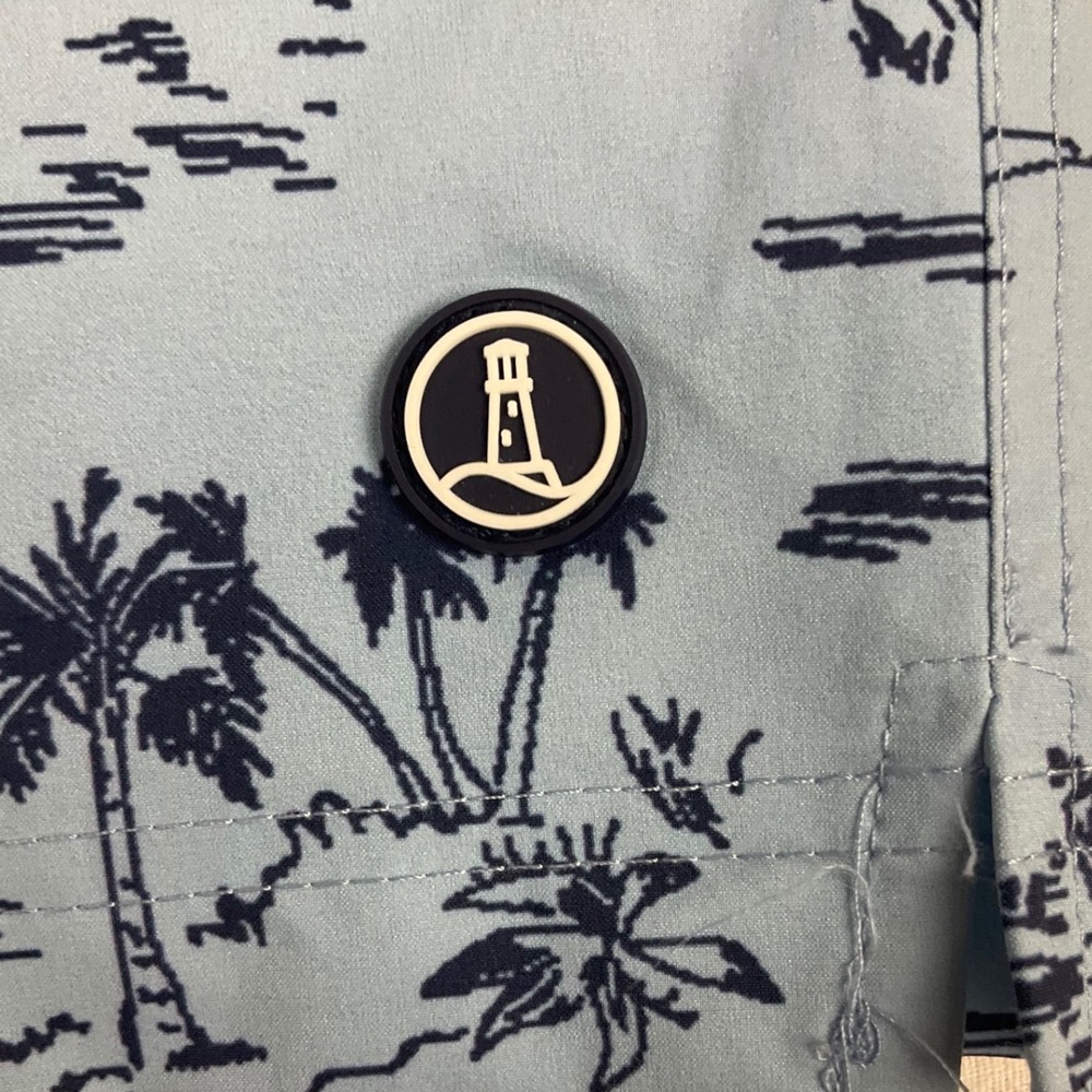 Lands End Mens XL Swim Trunks Blue Island Palm Tree‎ Sailboat UPF 50 NWT M24 - Picture 9 of 11
